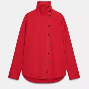 ZARA Red High-Collar Shirt Jacket